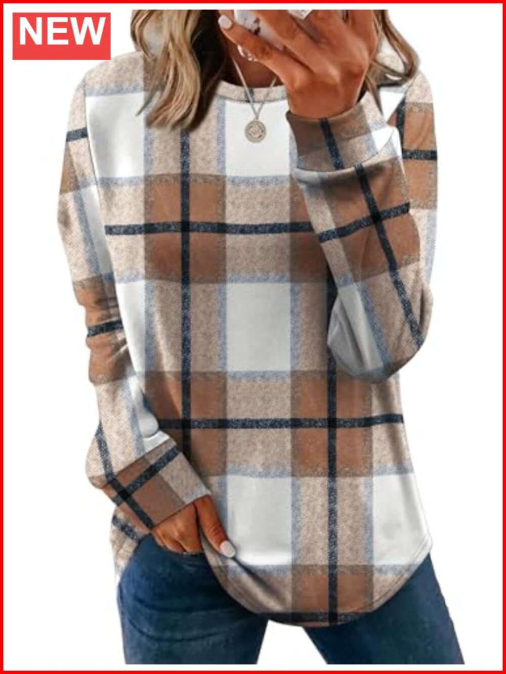 WIHOLL Women's Crewneck Long Sleeve Sweatshirt Curved Hem Lightweight Tunic